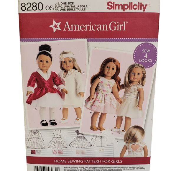 American Girl Home Sewing Pattern For Dolls Simplicity 8280 Doll Dresses UNCUT - Picture 1 of 8